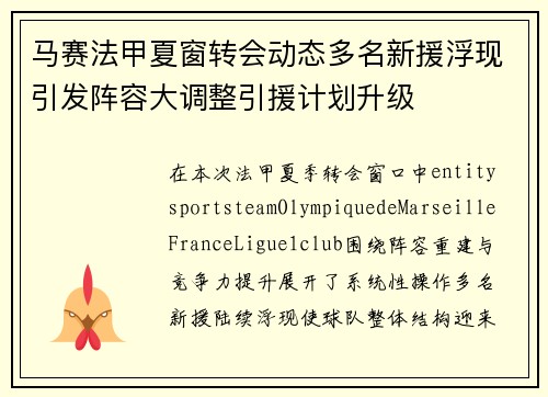 马赛法甲夏窗转会动态多名新援浮现引发阵容大调整引援计划升级